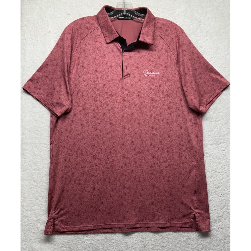 UNRL Mens Size L Pink Short Sleeve Barstool Golf Azaleas Polo Shirt (J5)